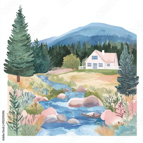 Watercolor illustration of eco-tourism, isolated on a transparent PNG file, suitable for artwork, posters, cards, and holiday decorations. photo