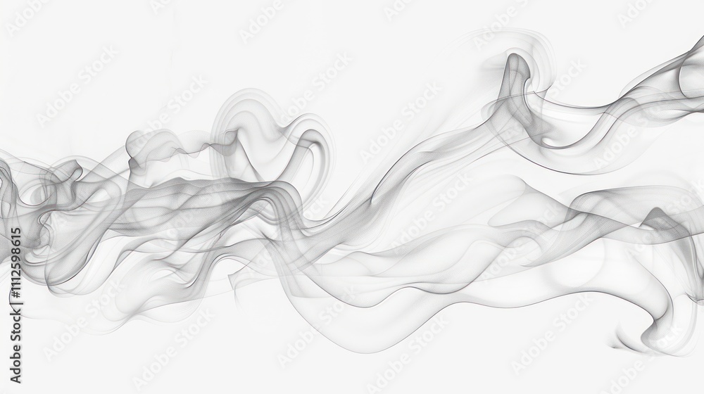A realistic depiction of soft black smoke swirling on a white background. A realistic depiction of soft black smoke swirling on a white background.