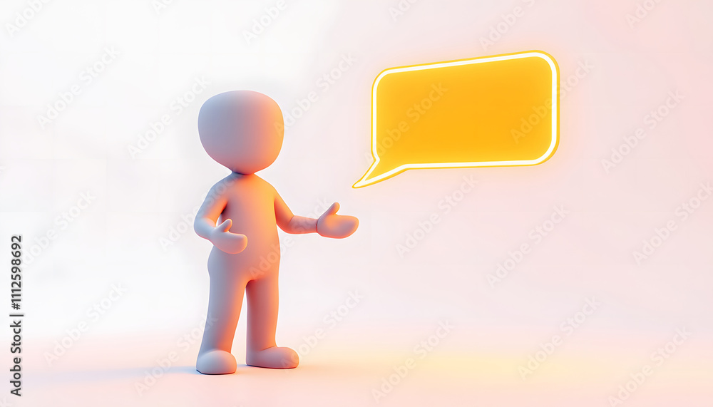 Empty Speech Bubble with 3D Character and Vibrant Neon Glow Empty Speech Bubble with 3D Character and Vibrant Neon Glow