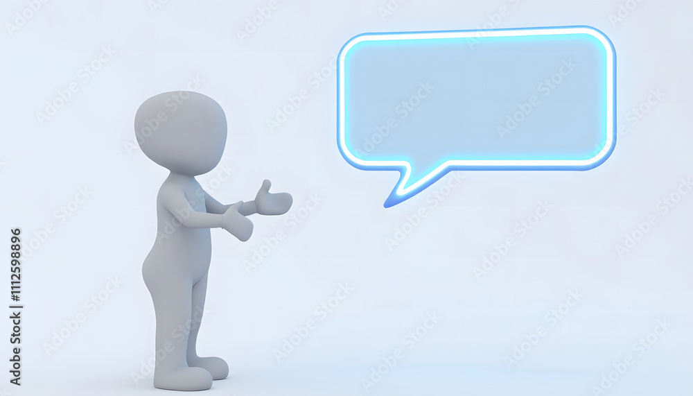 Empty Speech Bubble with 3D Character and Vibrant Neon Glow Empty Speech Bubble with 3D Character and Vibrant Neon Glow