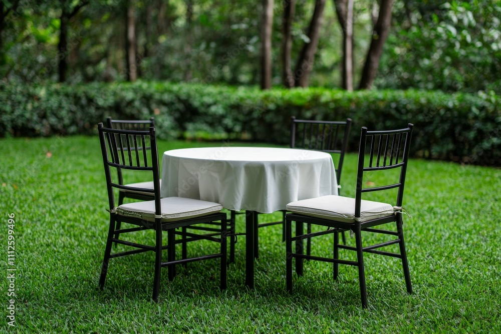Outdoor Conference Setup in a Garden Environment Outdoor Conference Setup in a Garden Environment
