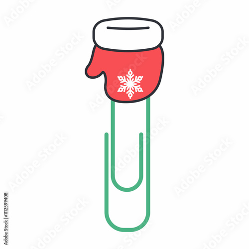 Christmas paper clip with Santa mitten vector cartoon illustration isolated on a white background.