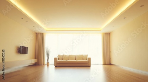 Minimalist living room with bright natural lighting