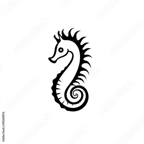 Here's a possible and keyword list for your image.. Simple seahorse line art illustration.