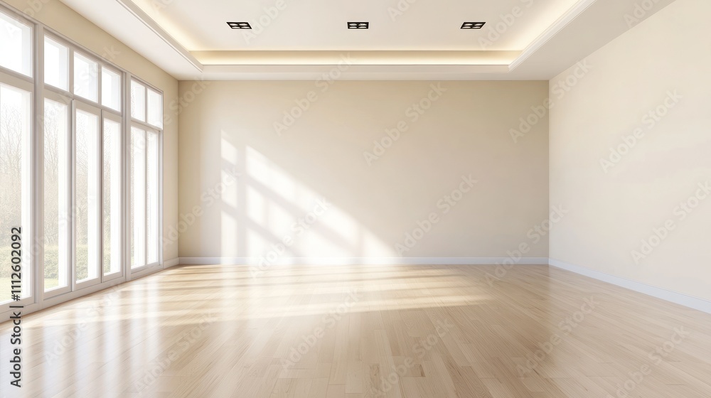 Fototapeta premium Bright, empty modern room with large windows design