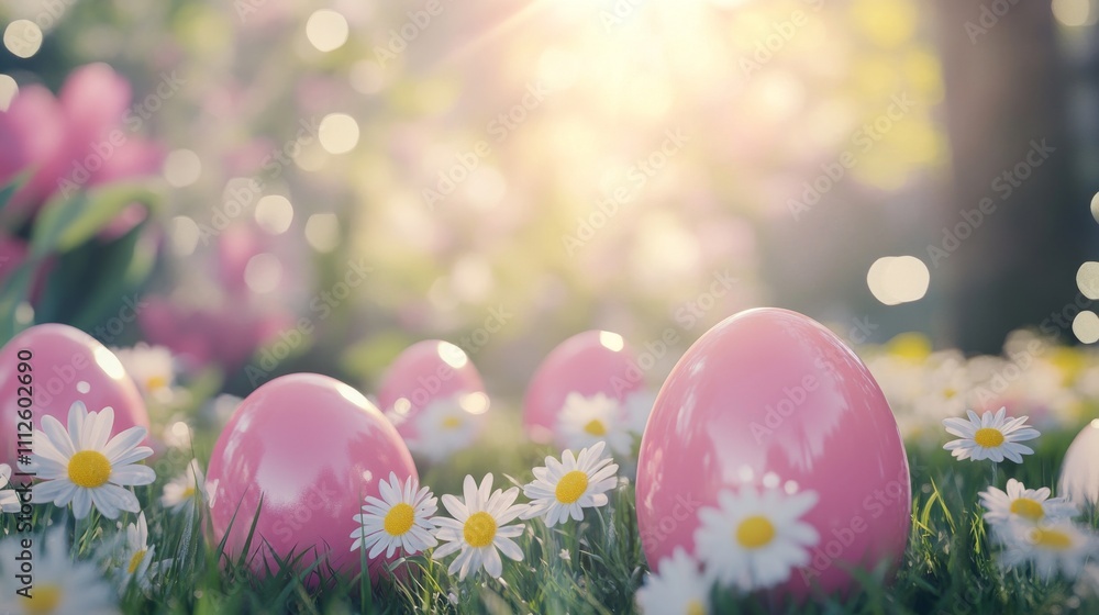 A sunlit field filled with white flowers and a shining sun. A sunlit field filled with white flowers and a shining sun.