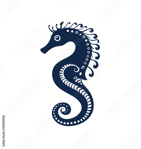 Ornate blue seahorse silhouette. photo