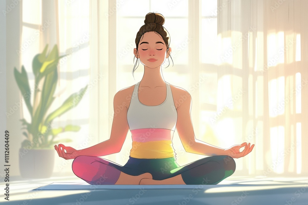 Young woman practicing yoga indoors in modern home. Young woman practicing yoga indoors in modern home.