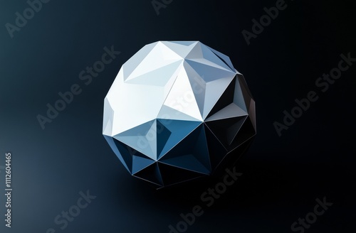 A low poly blue sphere depicted in an abstract 3D rendering with chaotic elements. photo