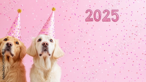 Golden retrievers enjoy a fabulous New Year party