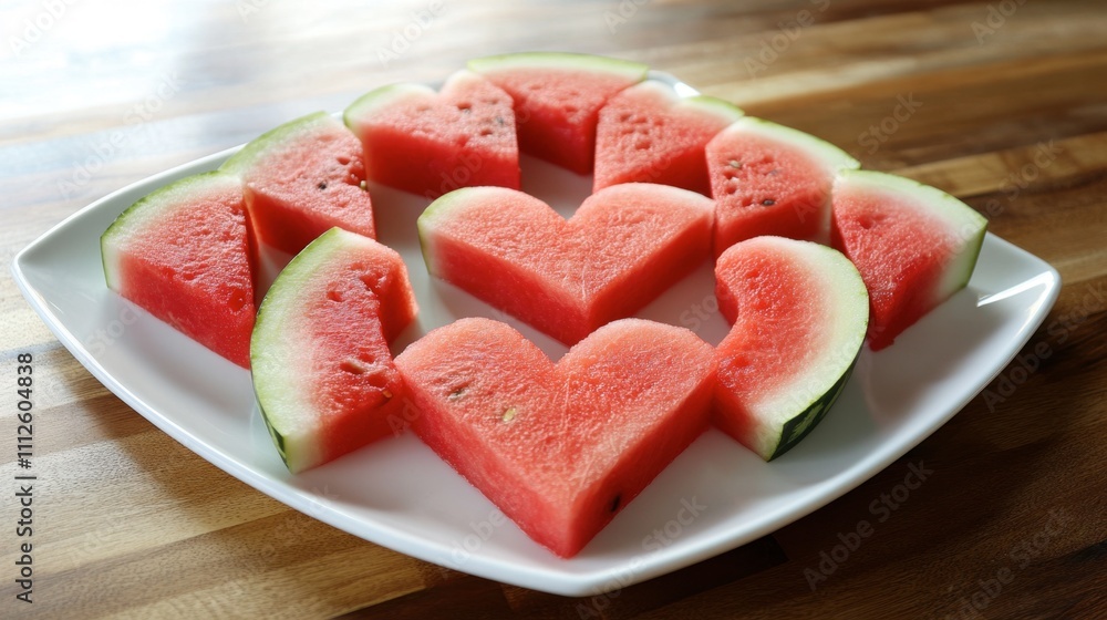 Creative Watermelon Heart Shapes on a White Plate Showcase Creative Watermelon Heart Shapes on a White Plate Showcase