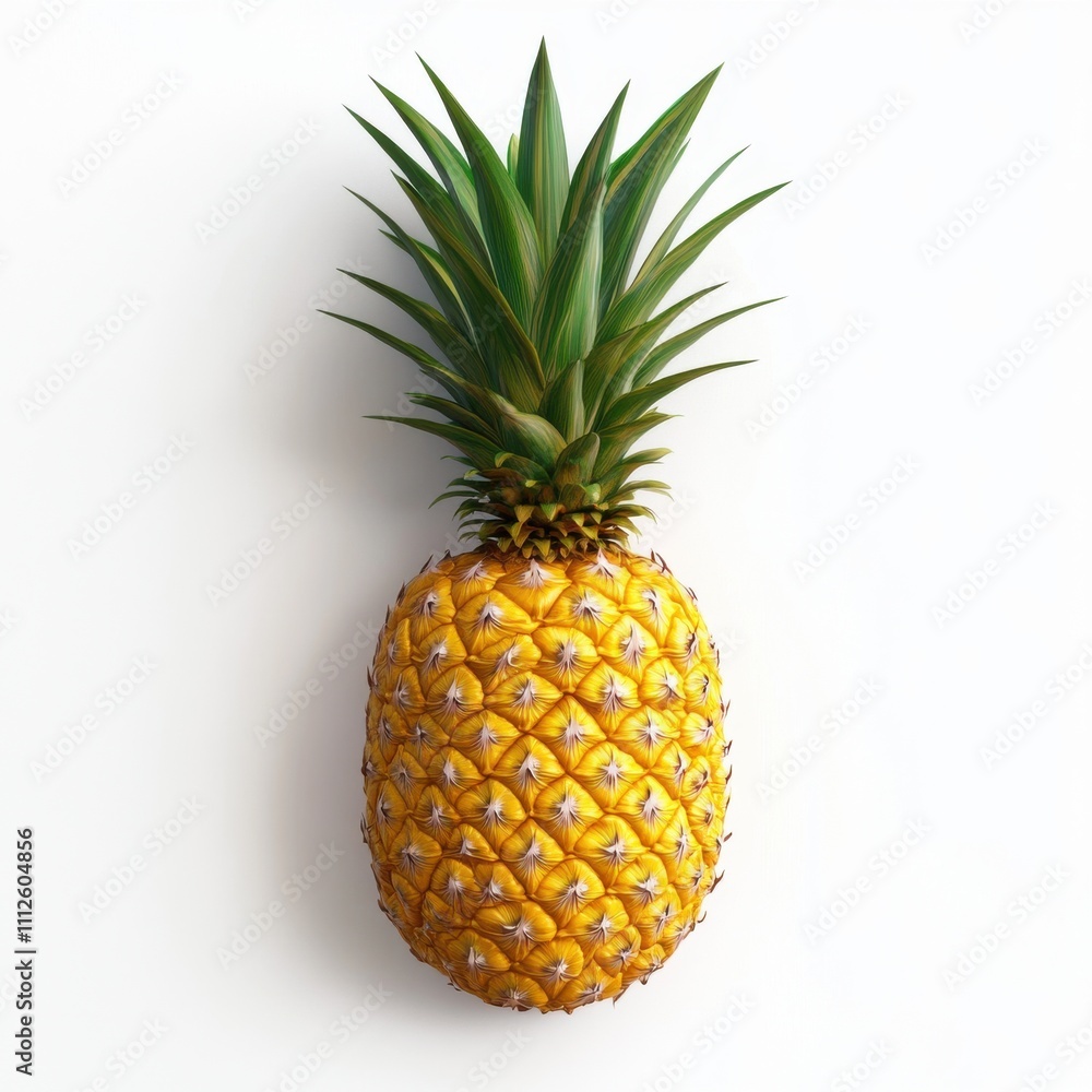 Fresh pineapple with vibrant green leaves on a light background, showcasing its textured exterior and tropical essence. Fresh pineapple with vibrant green leaves on a light background, showcasing its textured exterior and tropical essence.