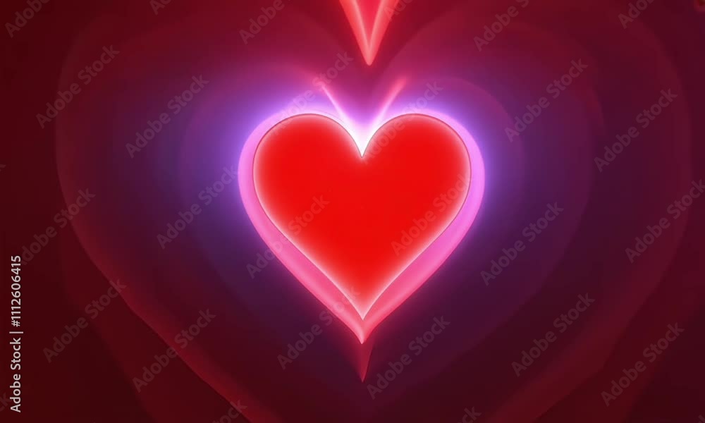 Radiant loop red and pink hearts glowing with soft light Radiant loop red and pink hearts glowing with soft light