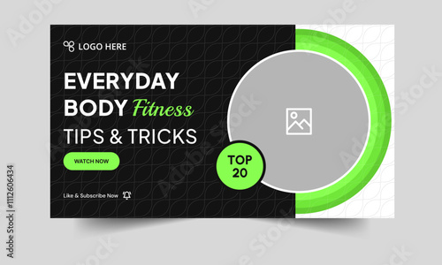 Trendy video thumbnail banner design, daily body building tips and tricks video cover banner design, fully customizable vector eps 10 file format photo