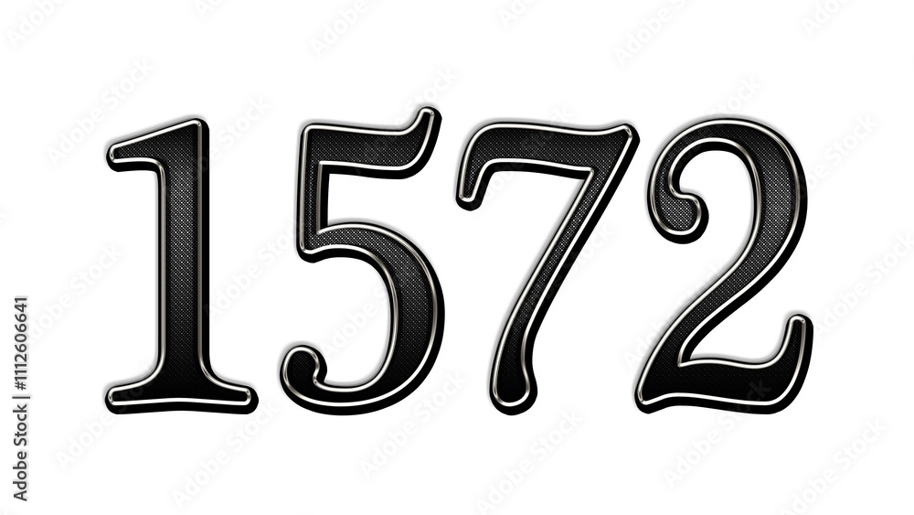 black metal 3d design of number 1572 on white background. black metal 3d design of number 1572 on white background.