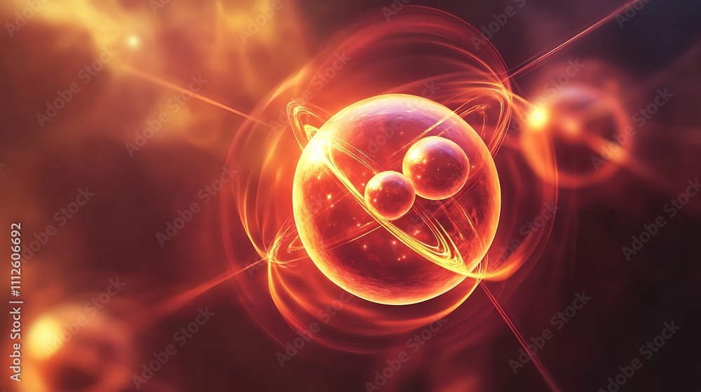 Fototapeta premium Fiery Atomic Structure: A Digital Art Depiction of Nuclear Fusion. AI Generated