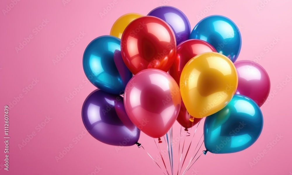 Vibrant balloon bouquet on pink background for celebrations and events Vibrant balloon bouquet on pink background for celebrations and events