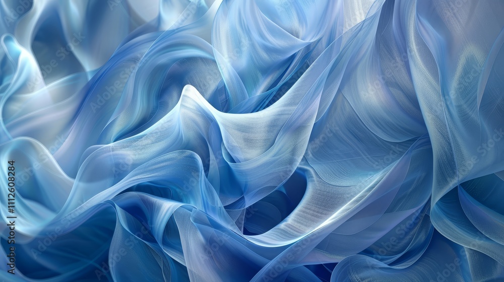 Flowing gracefully in the breeze, the smooth blue fabric creates an elegant abstract background, perfect for fashion or art projects Flowing gracefully in the breeze, the smooth blue fabric creates an elegant abstract background, perfect for fashion or art projects