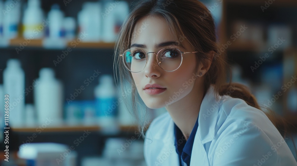 Fototapeta premium Portrait woman of a confident pharmacist working in a drugstore female pharmacist working in chemist shop or pharmacy