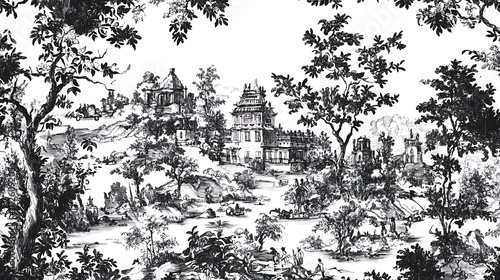 Wallpaper Mural stCentury Urban Toile de Jouy Modern CityDwellers Pattern  Torontodigital.ca