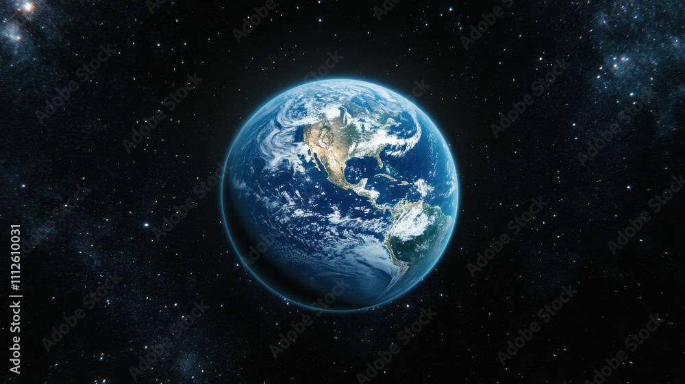 Planet earth rotating in space with north and south america visible black background Planet earth rotating in space with north and south america visible black background