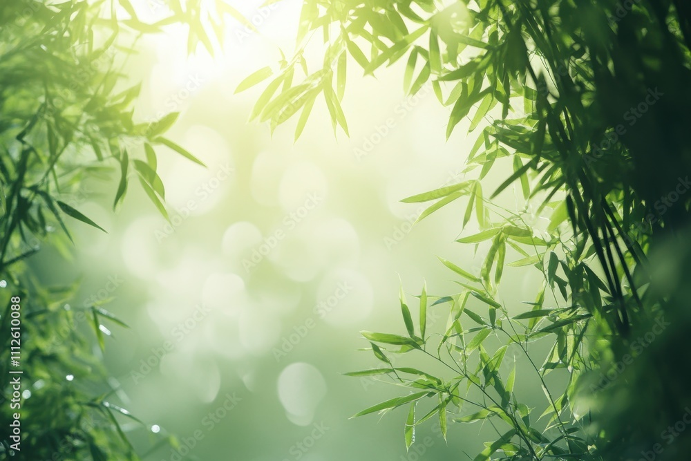 Lush bamboo leaves framed by soft light and bokeh background. Lush bamboo leaves framed by soft light and bokeh background.
