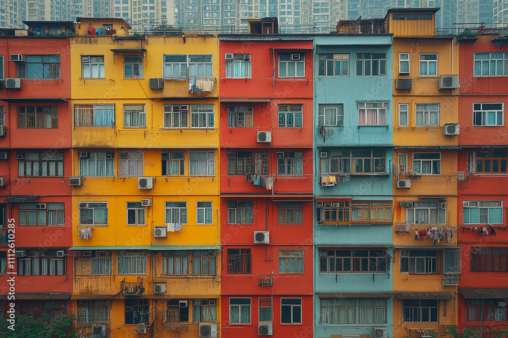 Obraz premium Colorful Apartment Buildings Densely Packed Together