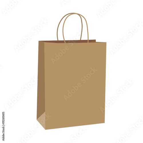 Paper bag on a white isolated background. Concept of purchase, gift. Shopping bag mockups. Vector illustration.