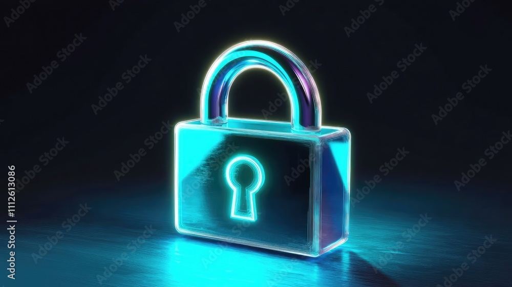 A 3D glowing padlock overlayed on a holographic screen with encryption symbols A 3D glowing padlock overlayed on a holographic screen with encryption symbols