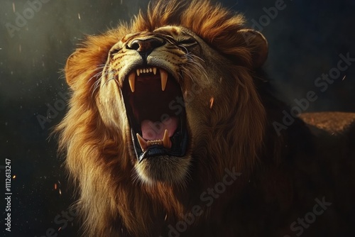 Stunning reward winning nature picture of a roaring lion. 
