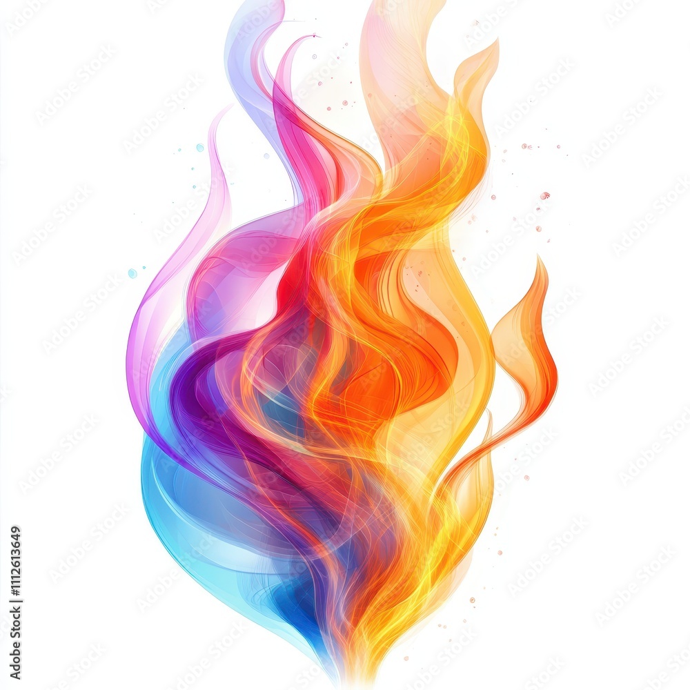 Multi-color flames, vibrant patterns, white background, modern abstract fire illustration. Multi-color flames, vibrant patterns, white background, modern abstract fire illustration.