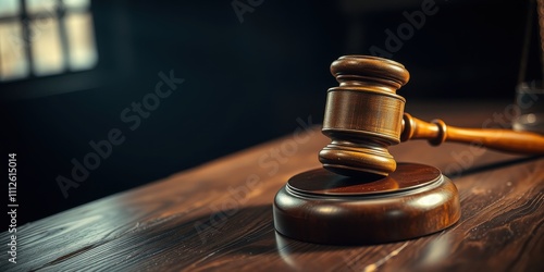 A Wooden Gavel Rests on a Dark Wood Surface, A Symbol of Authority and Justice