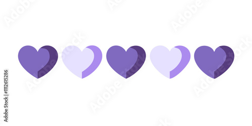 Purple heart icons in gradient tones arranged in a row