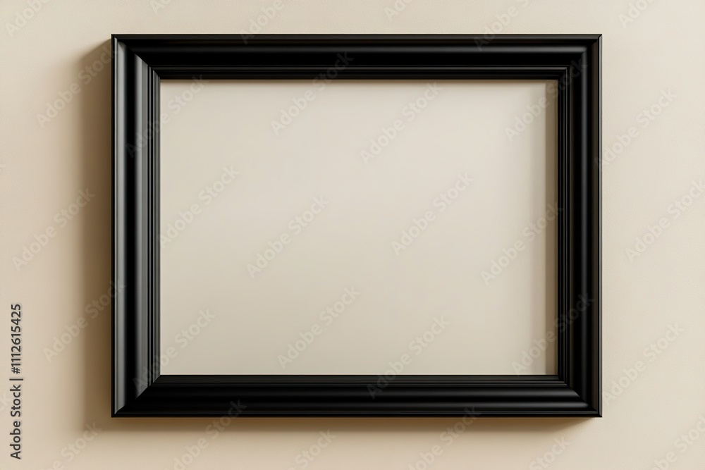 Black frame on beige wall, minimalistic and modern Black frame on beige wall, minimalistic and modern