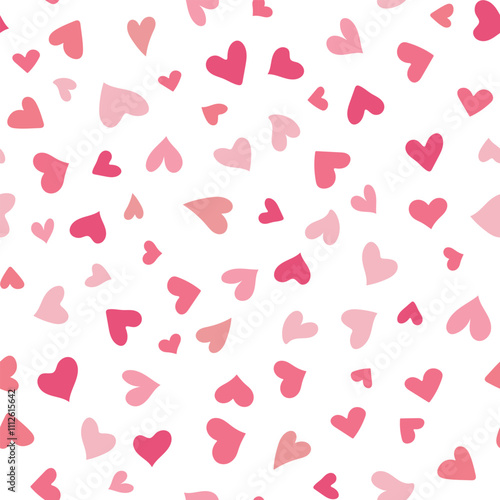 Hand Drawn Pink hearts Seamless pattern. Valentine's day Cute simple background. Irregular Heart Shapes. Romantic Flat Design illustration. Template for package wrapping paper textile print