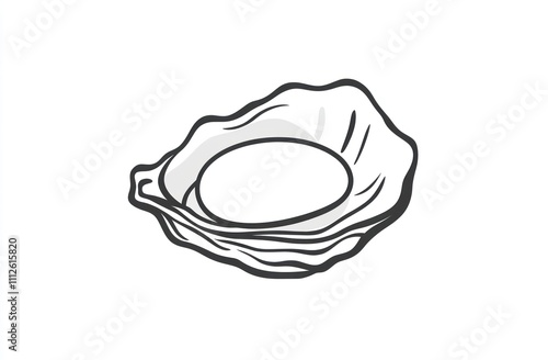 Here's a  and keyword list suitable for a stock photo site.. Line art drawing of single oyster in shell. photo