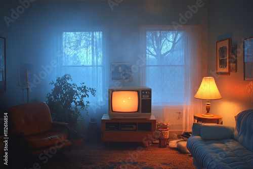 Wallpaper Mural Retro Living Room Scene With Vintage Television Set Torontodigital.ca