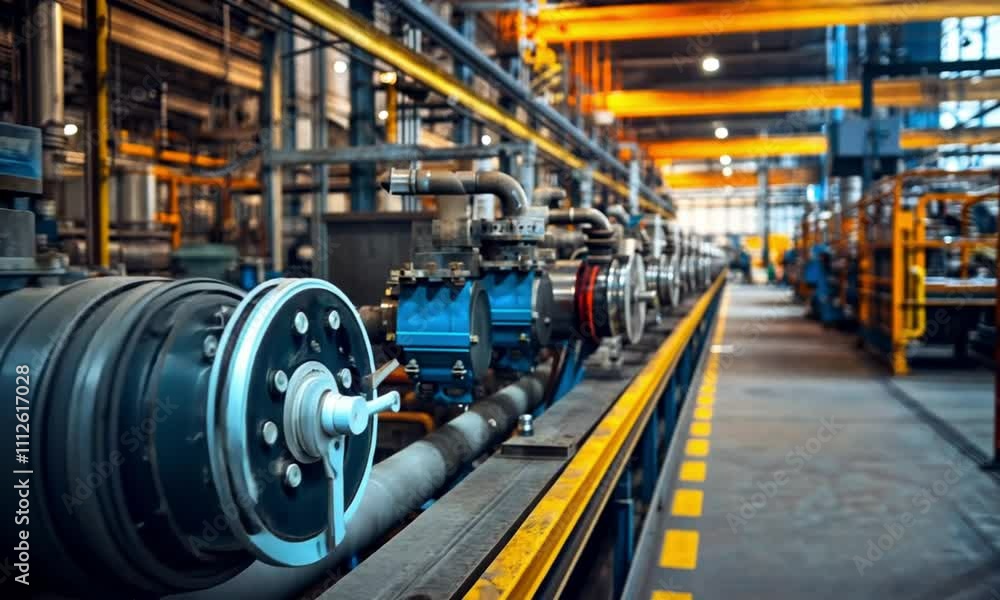 Industrial Piping System with Valves and Gears Industrial Piping System with Valves and Gears
