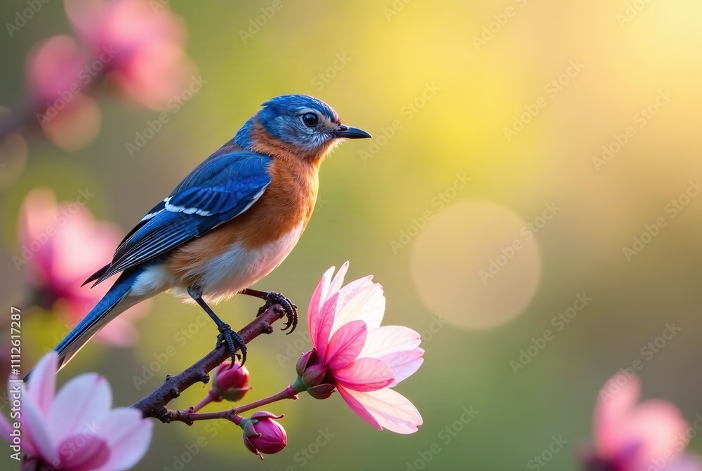 Bluebird on Flowers - Vibrant Spring Scene, AI Photo, Beautiful, Graceful, Nature, Birds, Flowers, Blooming, Spring, Springtime Bluebird on Flowers - Vibrant Spring Scene, AI Photo, Beautiful, Graceful, Nature, Birds, Flowers, Blooming, Spring, Springtime