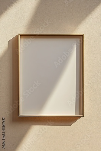 Blank frame on wall with soft shadow and sunlight.