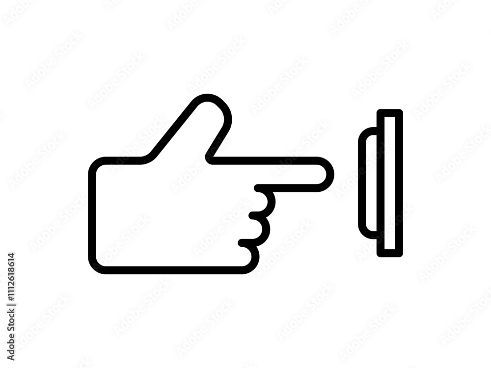 Ring door bell icon. Hand pushing the button, icon flat style pictogram for ui or ux mobile app, design sign logo symbol vector illustration, isolated on white editable Ring door bell icon. Hand pushing the button, icon flat style pictogram for ui or ux mobile app, design sign logo symbol vector illustration, isolated on white editable