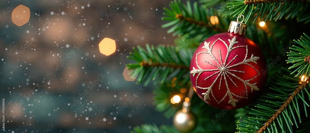 Christmas Tree Bauble Star Top View Flat Lay - Festive Christmas Background Christmas Tree Bauble Star Top View Flat Lay - Festive Christmas Background