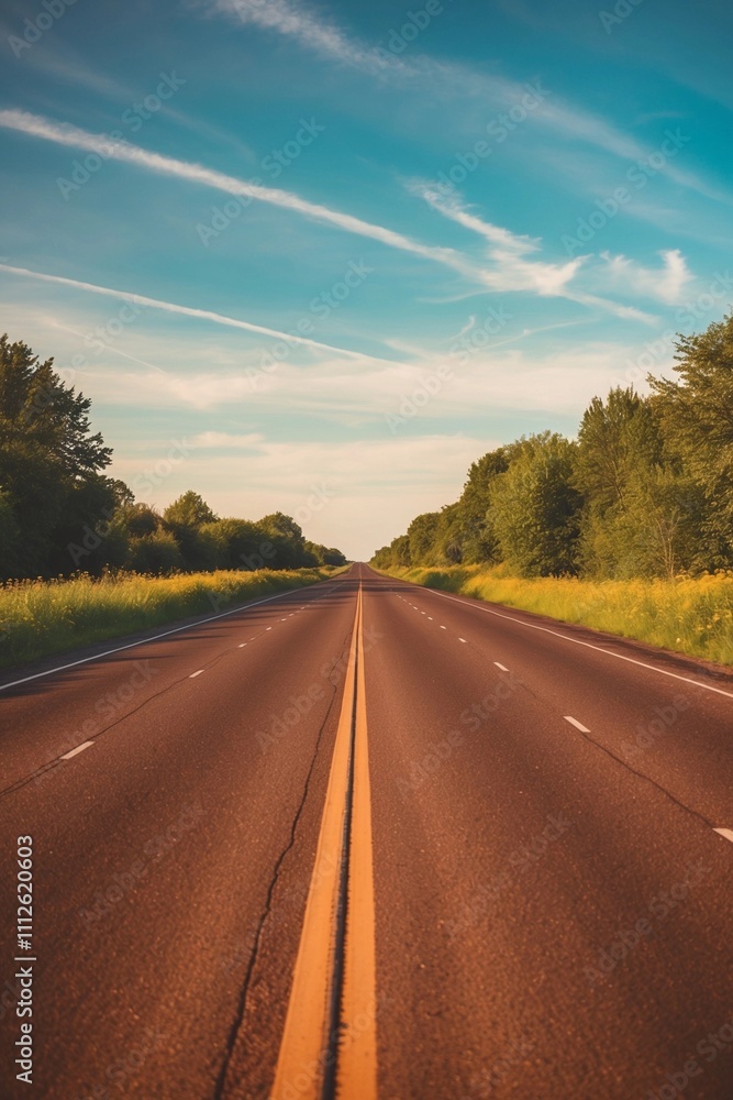 Fototapeta premium Sketch Drawing Road Summer Themed Wallpaper Background