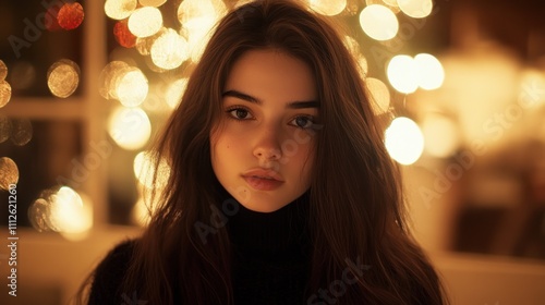 Portrait of a young woman with soft lighting and bokeh.