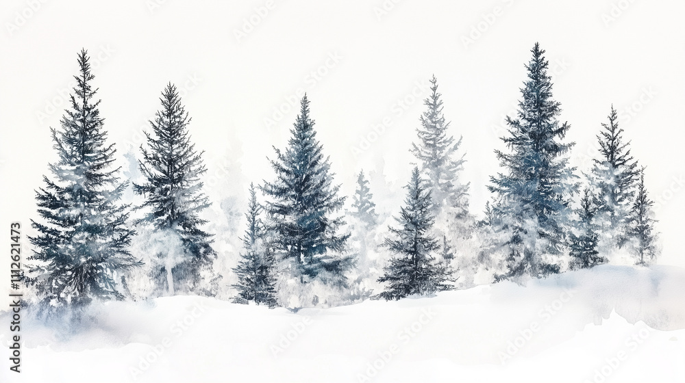 Aquarelle snowy trees on white background Aquarelle snowy trees on white background