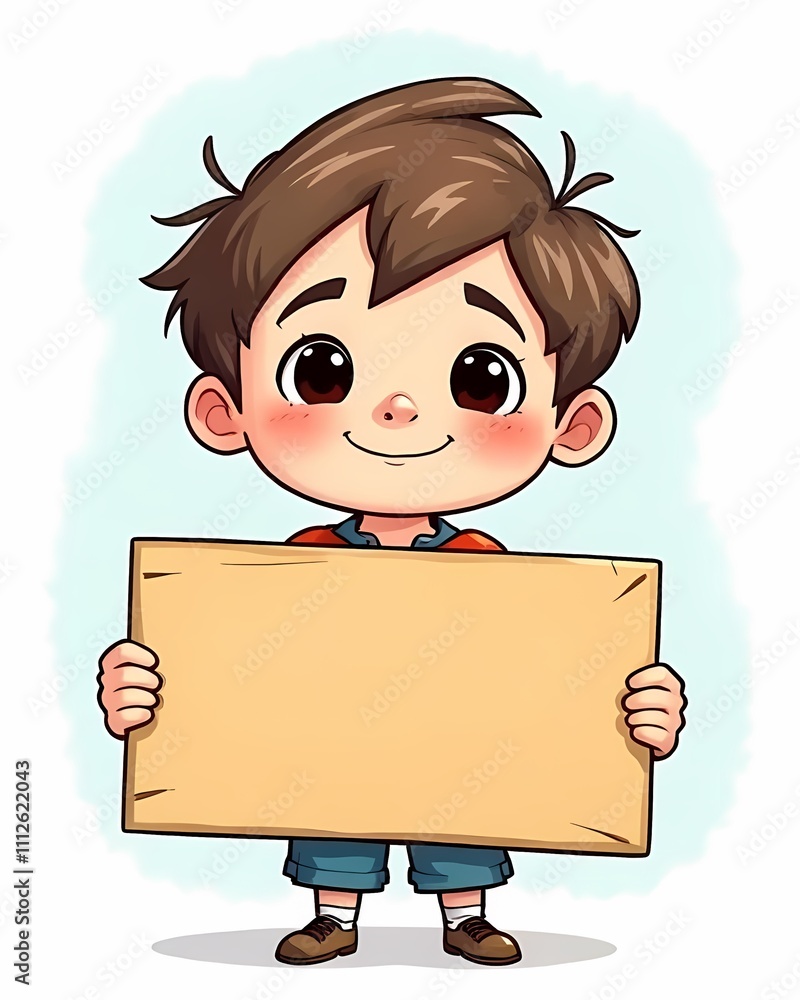 Cartoon kid with an empty board Cartoon kid with an empty board