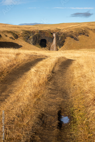 Field and Systrastapi rock in the autumn, Iceland photo