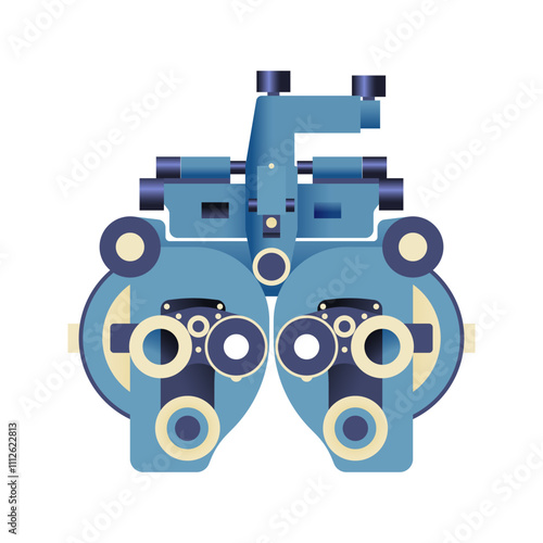 Optometry. Manual Vision Tester. Medical Equipment. Modern Flat Vector Illustration. Social Media Template.