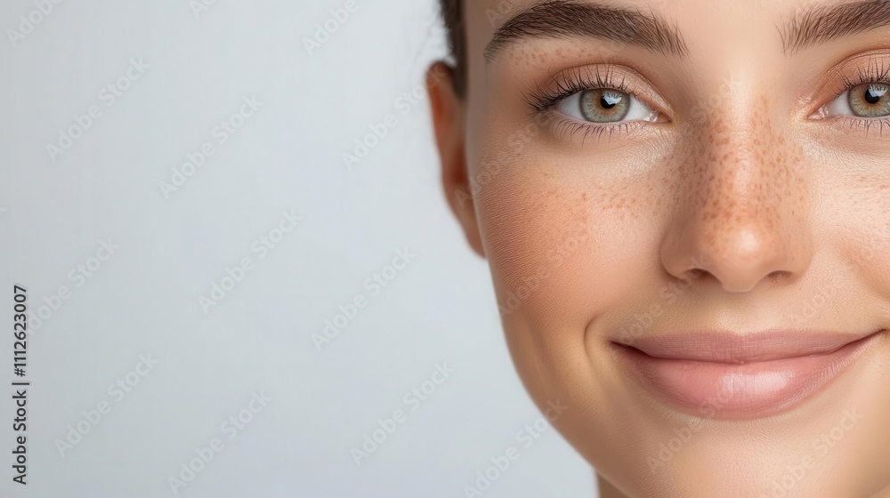 Naklejka premium Closeup of freckled nose and cheeks, natural beauty, pure and simple elegance