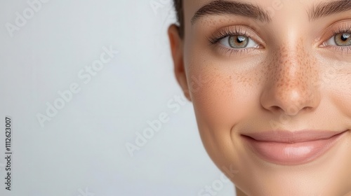 Closeup of freckled nose and cheeks, natural beauty, pure and simple elegance